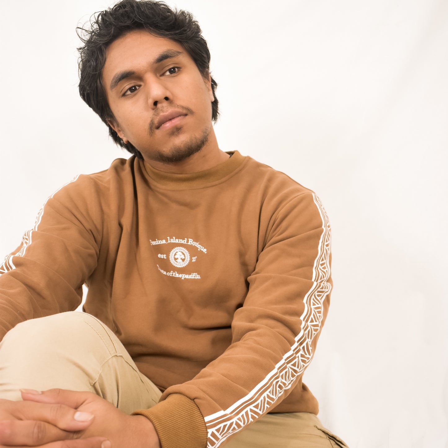 PENINA SWEATSHIRT / JUMPER - TAPA PATTERN - BROWN - UNISEX