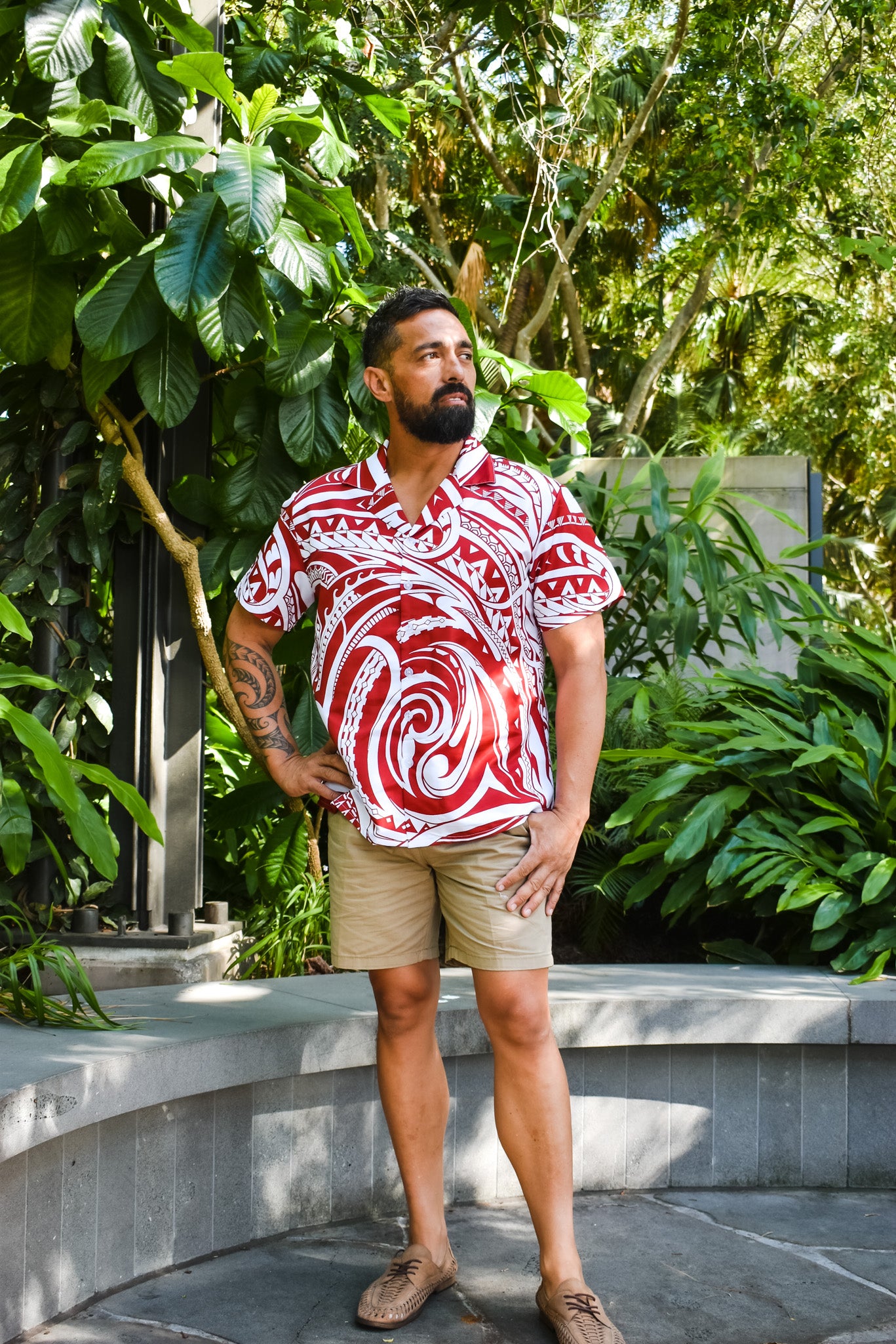 TANE SHIRT - COLLARED RED SHIRT - MAORI PATTERN