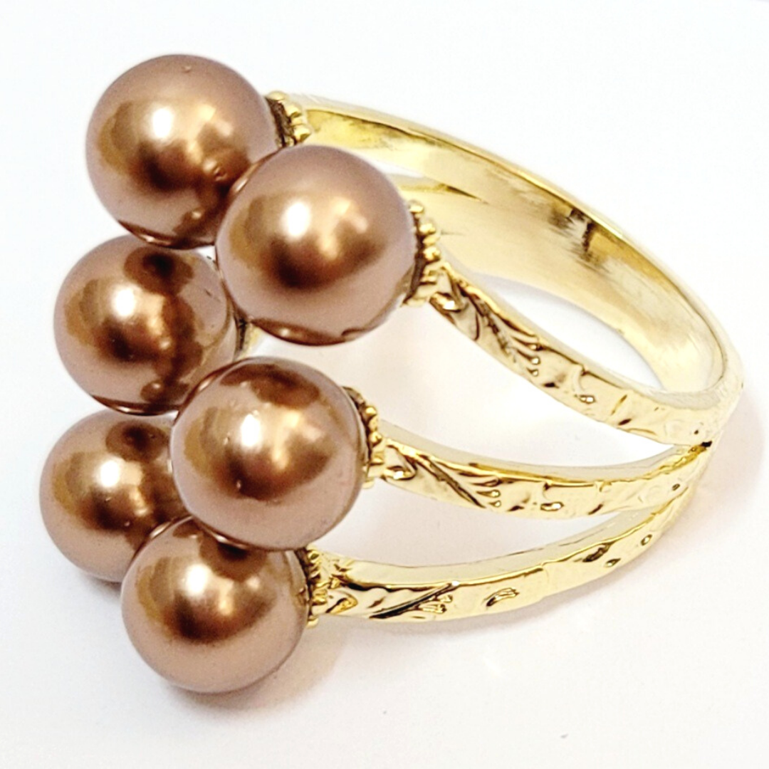 LILLIAN #3 - Coffee Brown Premium Swarovski 6 Pearl Ring