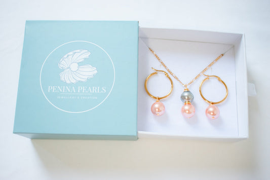 HANI - Tahitian Blending - New Gold-Filled Gorgeous Swarovski and Tahitian Pearl Set