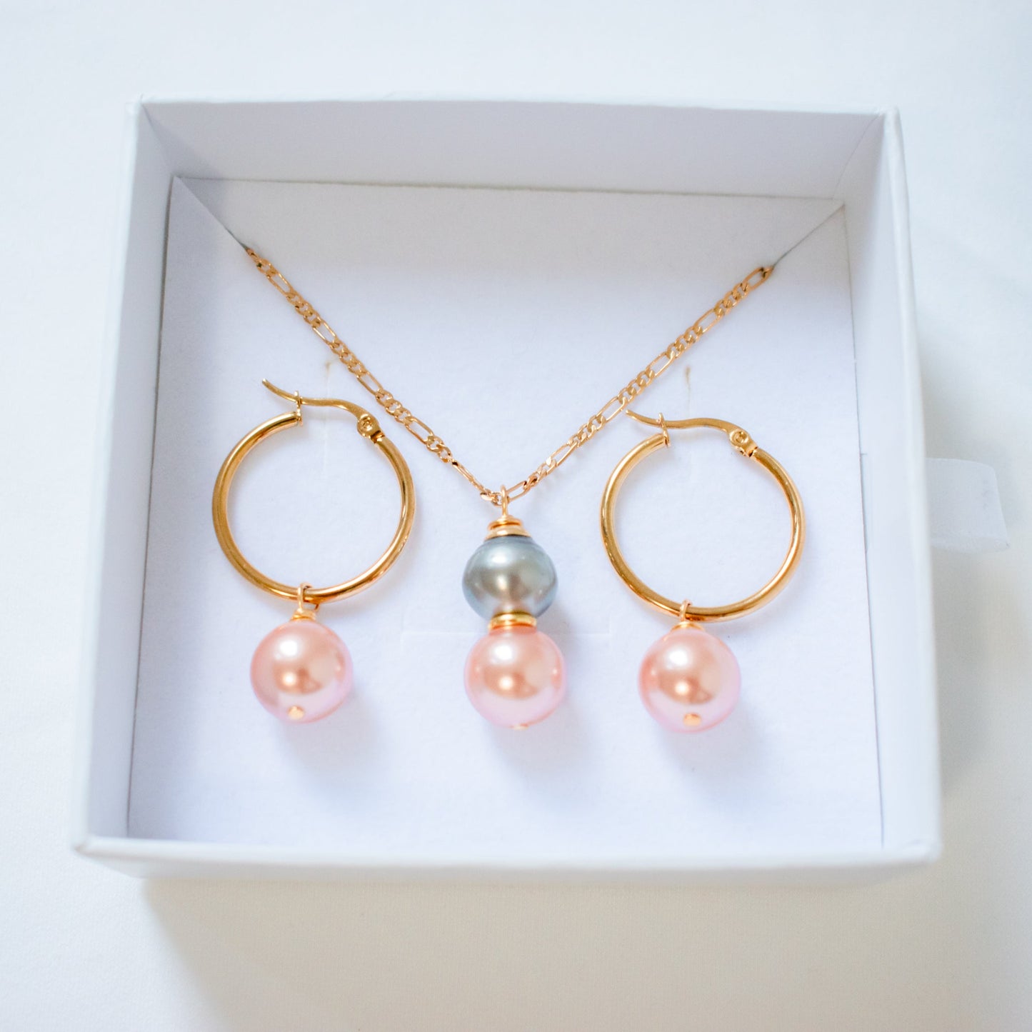 HANI - Tahitian Blending - New Gold-Filled Gorgeous Swarovski and Tahitian Pearl Set