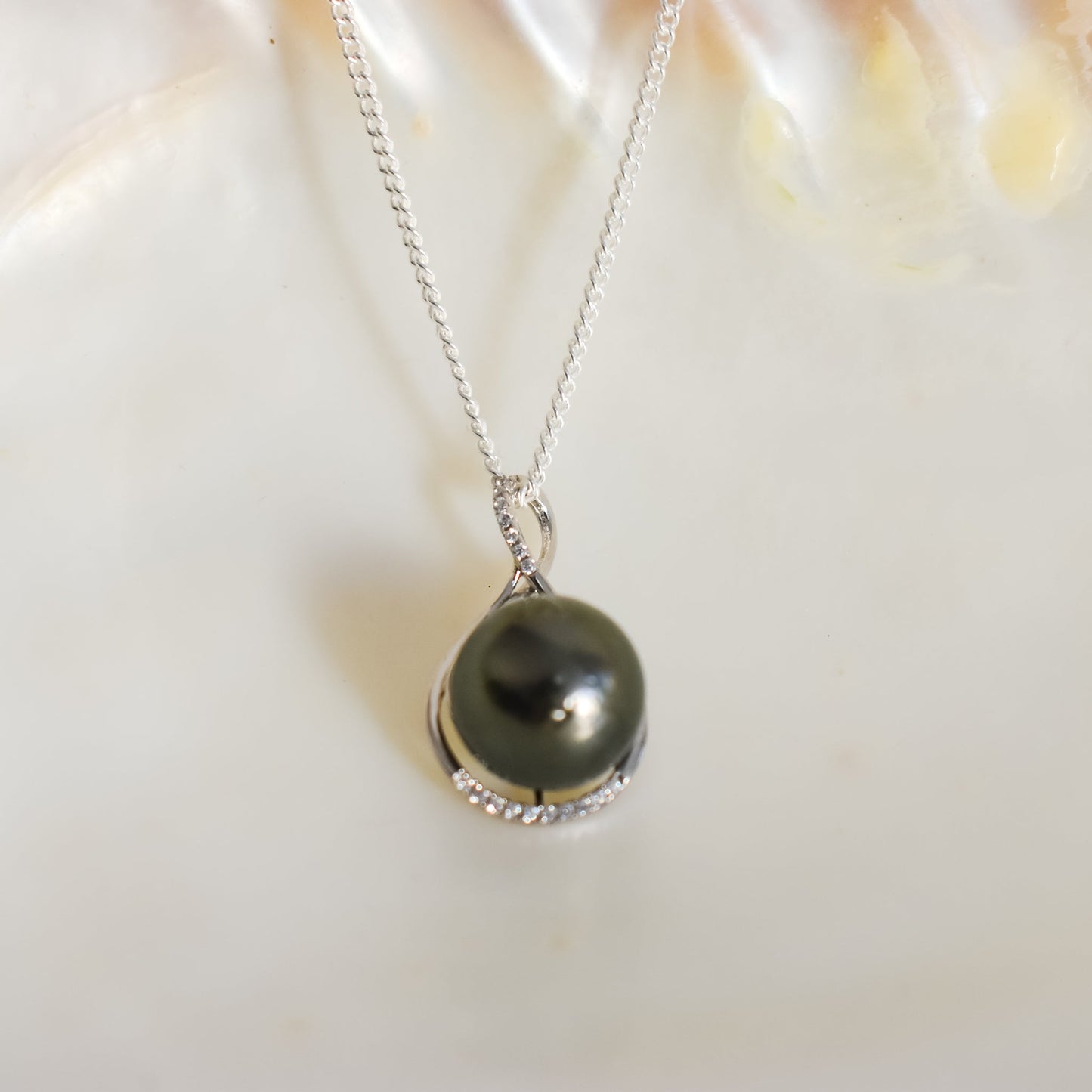 TEARDROP TAHITIAN PENDANT (13-14MM) NECKLACE - 925 Sterling Silver
