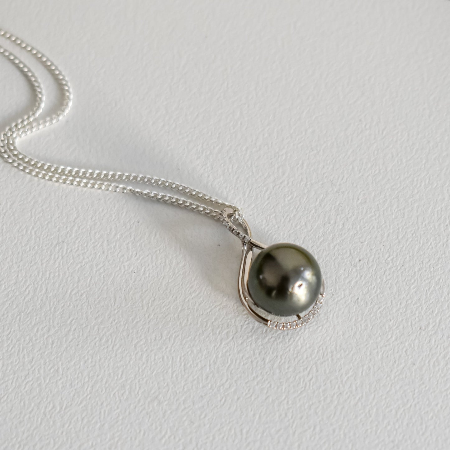 TEARDROP TAHITIAN PENDANT (13-14MM) NECKLACE - 925 Sterling Silver