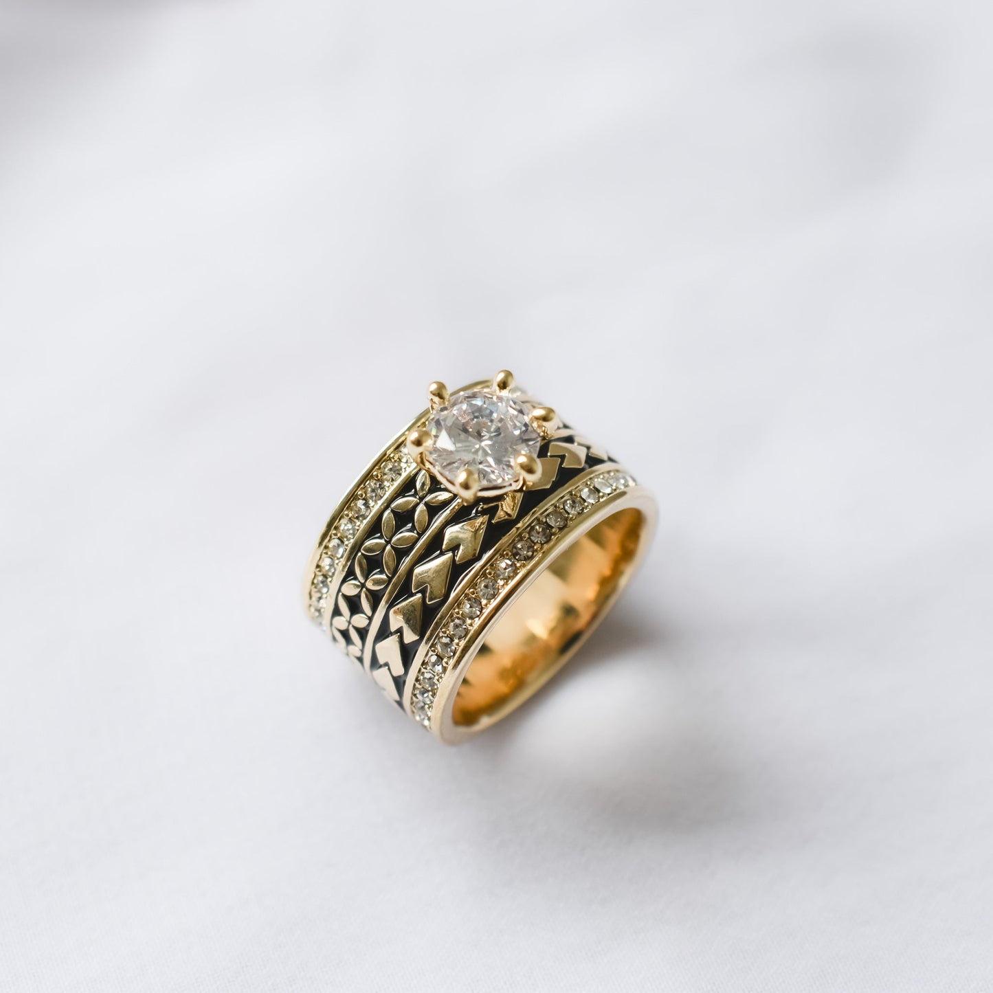 TEINA - Premium CZ Diamond- Tribal Pattern Polynesian Inspired Ring