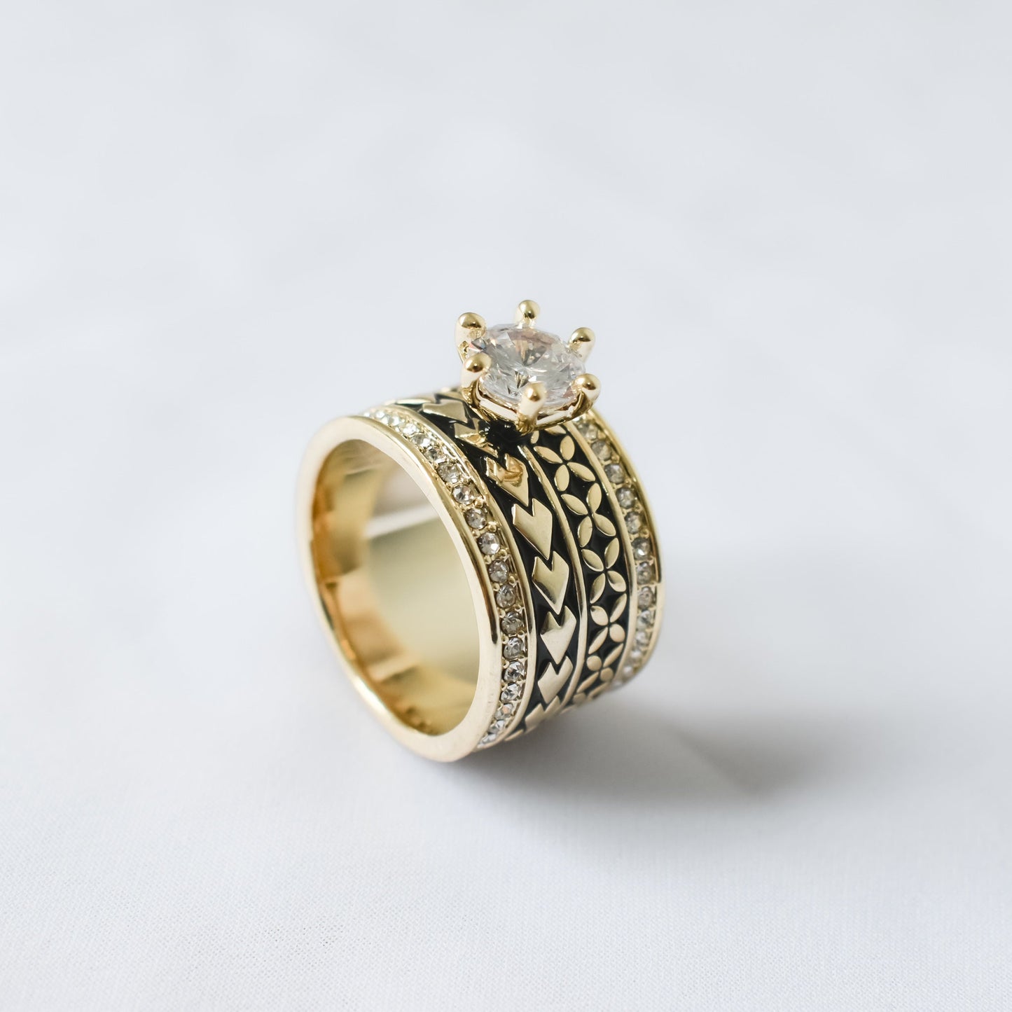 TEINA - Premium CZ Diamond- Tribal Pattern Polynesian Inspired Ring