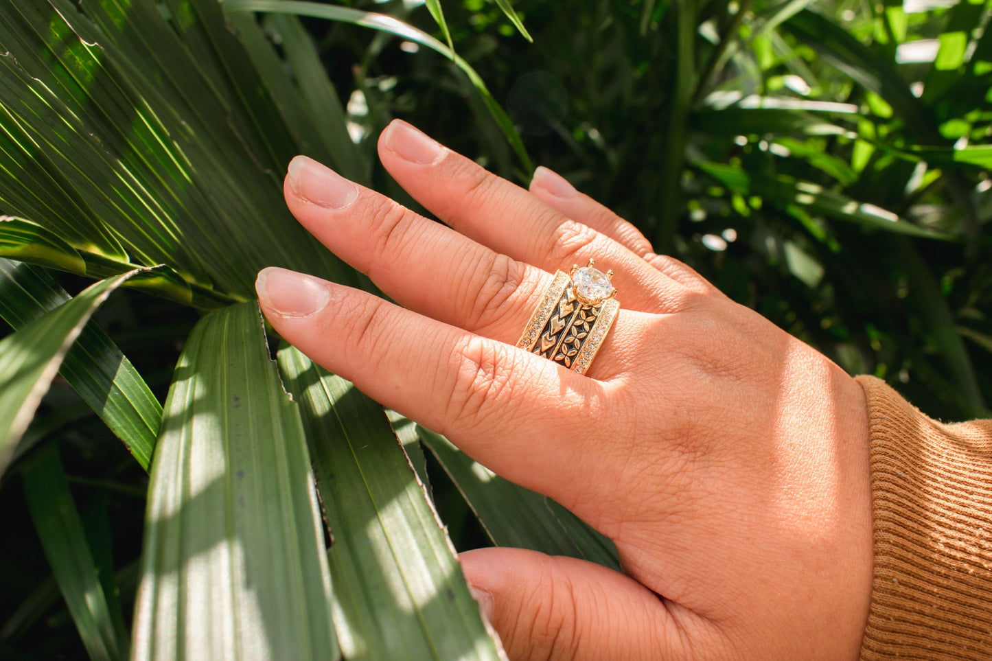 TEINA - Premium CZ Diamond- Tribal Pattern Polynesian Inspired Ring