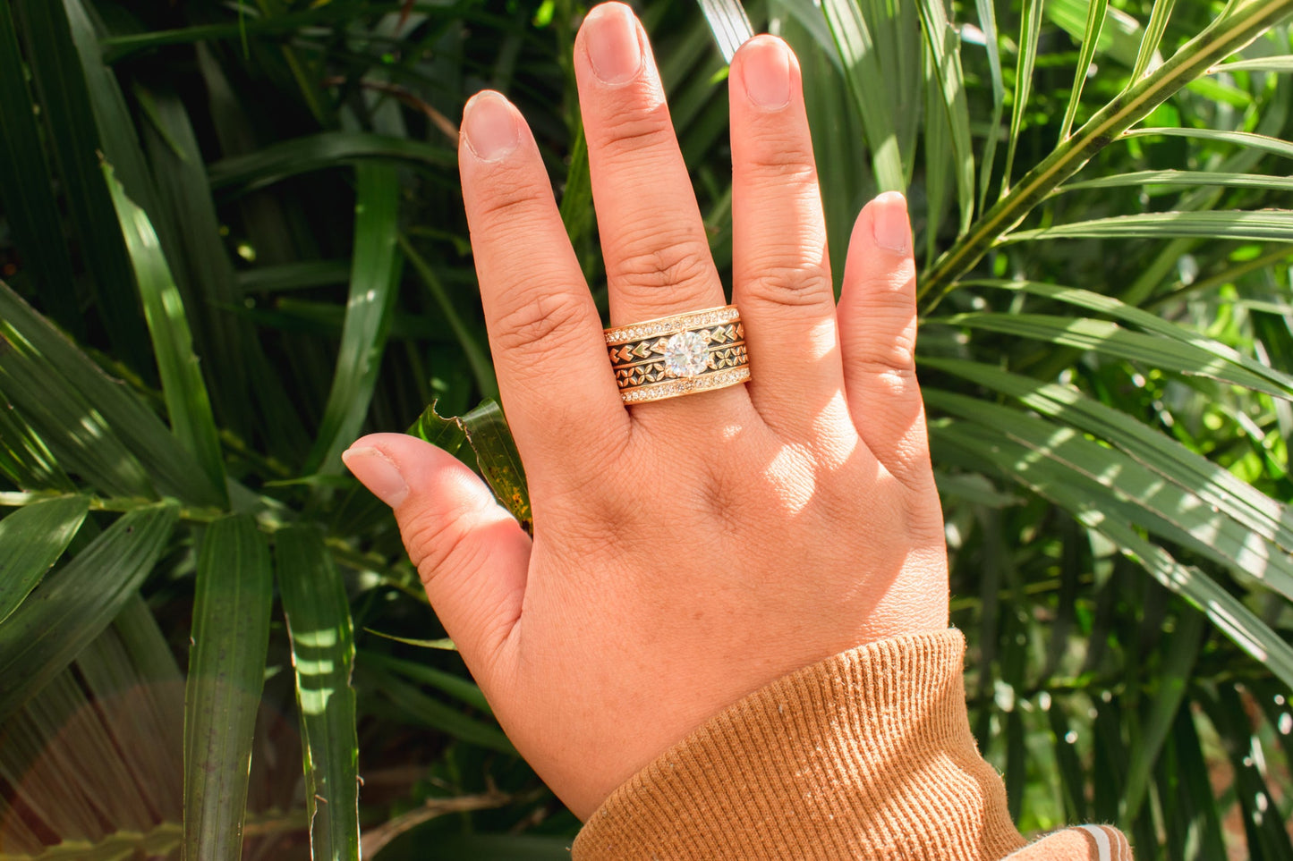 TEINA - Premium CZ Diamond- Tribal Pattern Polynesian Inspired Ring