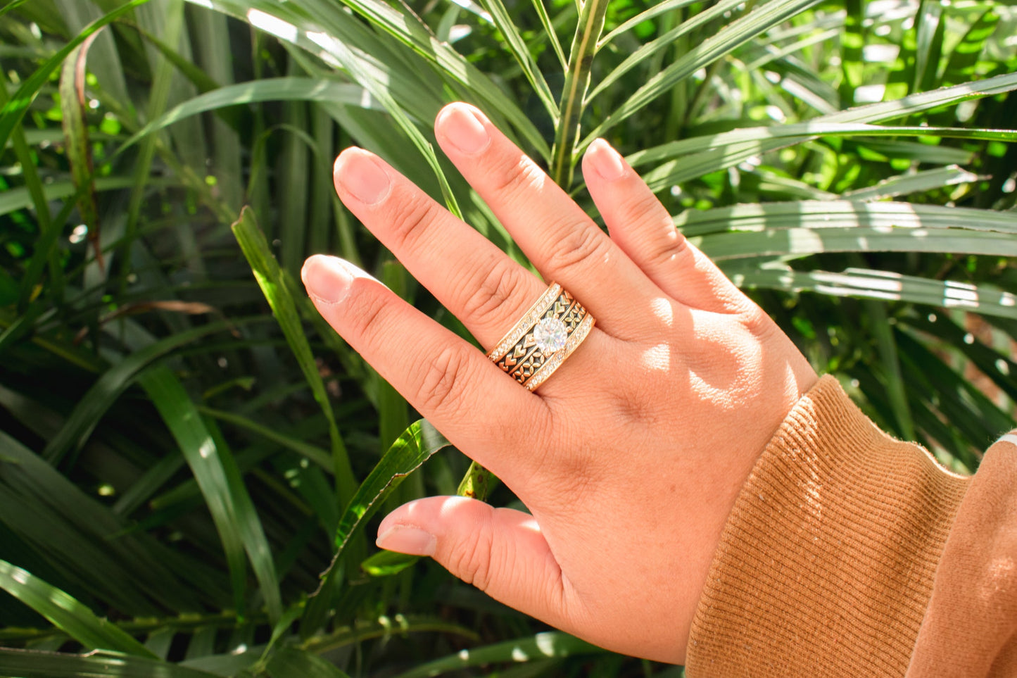 TEINA - Premium CZ Diamond- Tribal Pattern Polynesian Inspired Ring