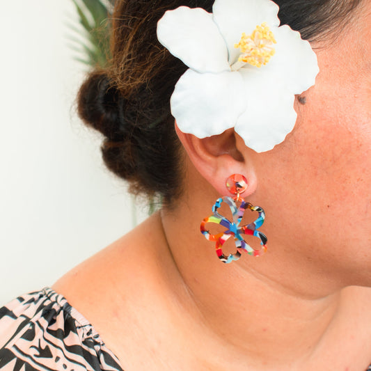 TROPICAL FLOWER ACETATE STATEMENT EARRINGS - Multicolour Variety