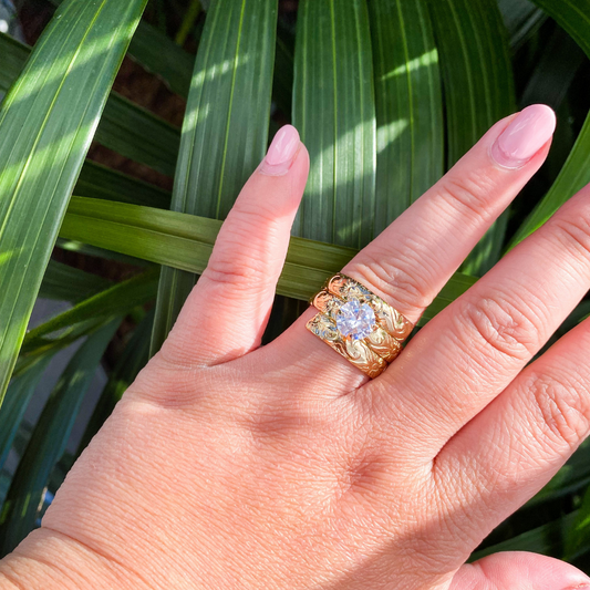 SEFINA - CZ Diamond  Engraved Twisted Ring